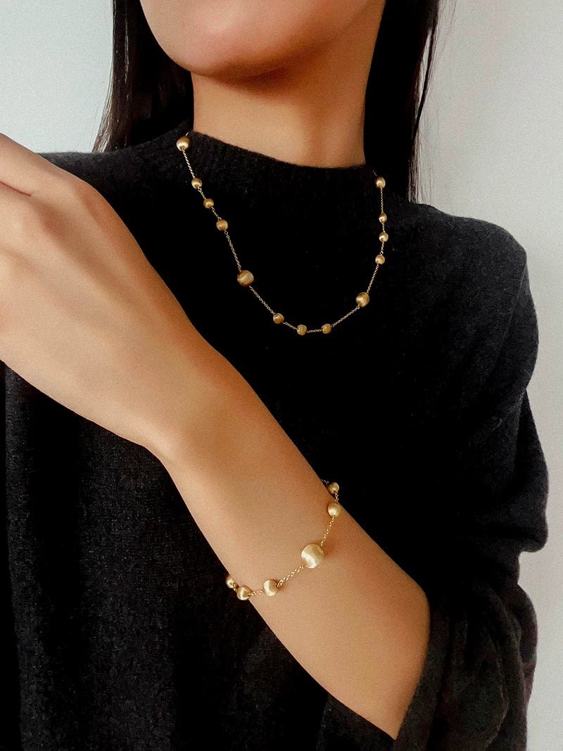 Italian Brushed Gold Ball Necklace - floysun