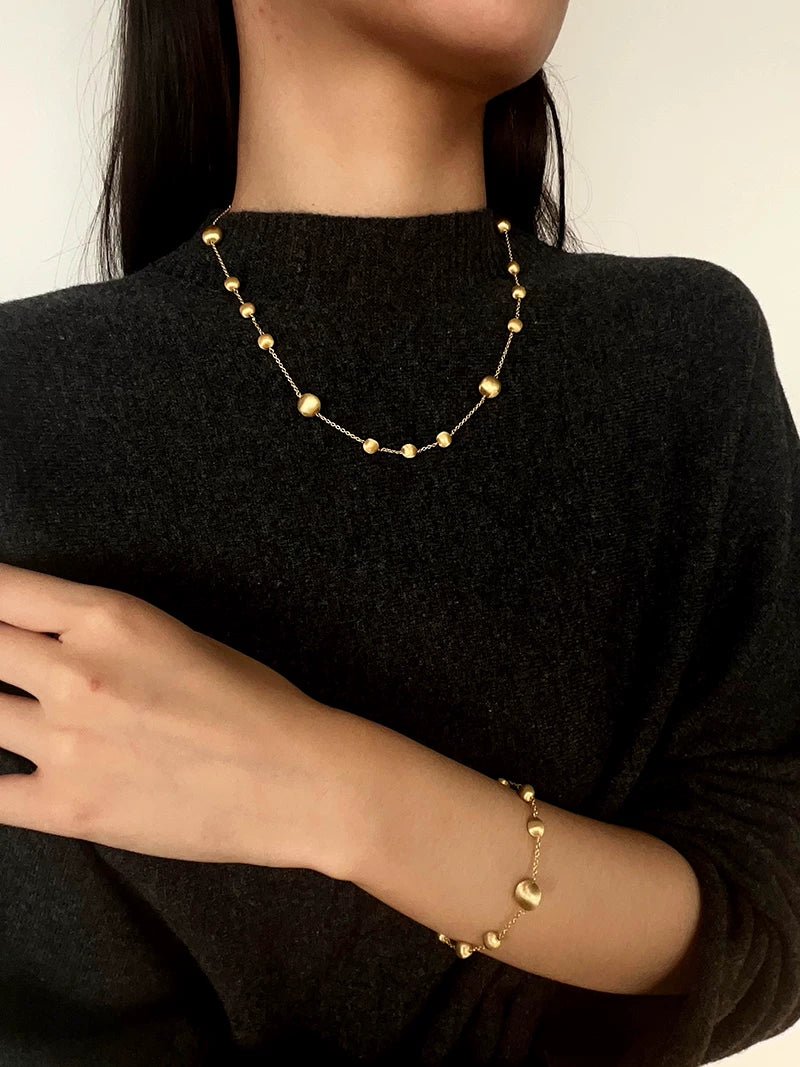 Italian Brushed Gold Ball Necklace - floysun