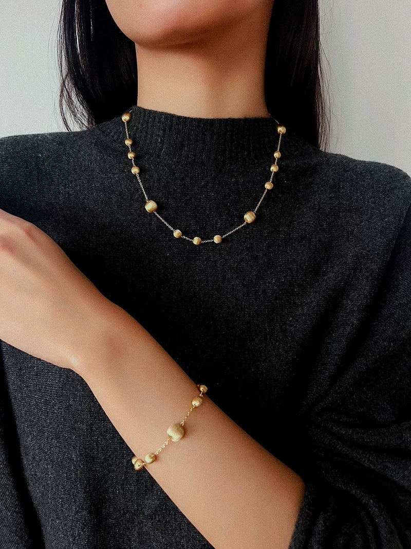 Italian Brushed Gold Ball Necklace - floysun