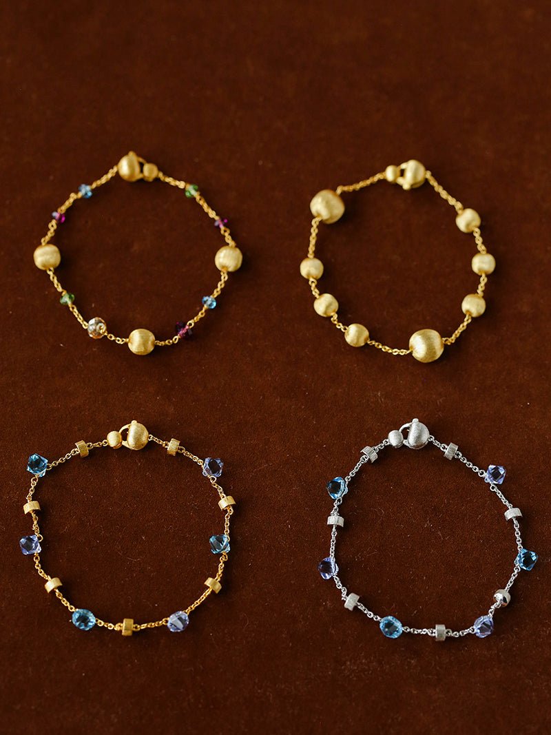 Italian Brushed Gold Bead & Swarovski Crystal Bracelet - floysun