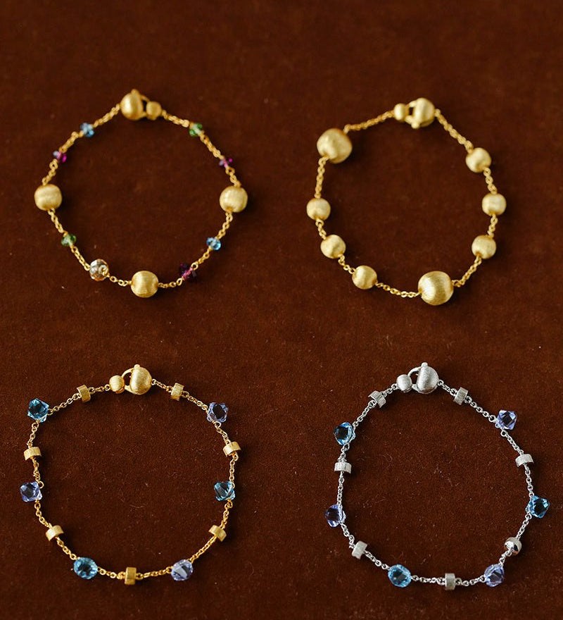 Italian Brushed Gold Bead & Swarovski Crystal Bracelet - floysun