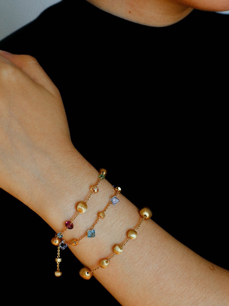 Italian Brushed Gold Bead & Swarovski Crystal Bracelet - floysun