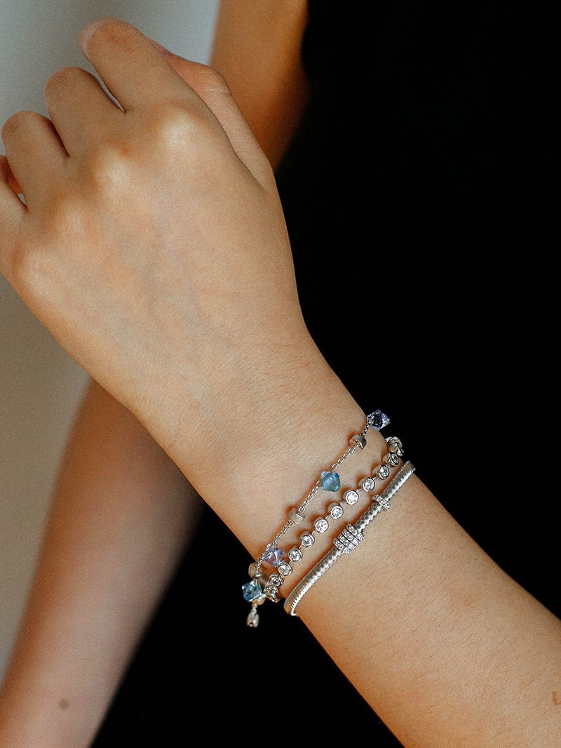 Italian Brushed Gold Bead & Swarovski Crystal Bracelet - floysun