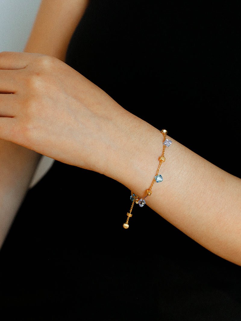 Italian Brushed Gold Bead & Swarovski Crystal Bracelet - floysun