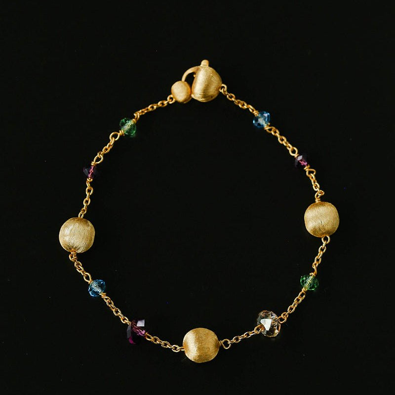 Italian Brushed Gold Bead & Swarovski Crystal Bracelet - floysun