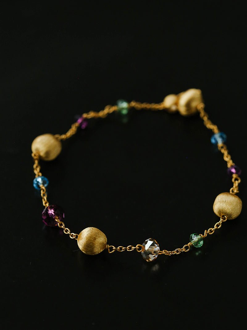 Italian Brushed Gold Bead & Swarovski Crystal Bracelet - floysun