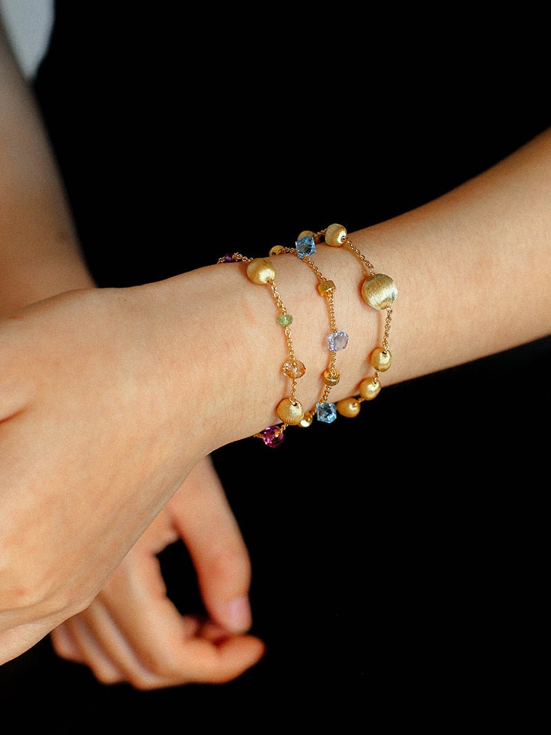 Italian Brushed Gold Bead & Swarovski Crystal Bracelet - floysun
