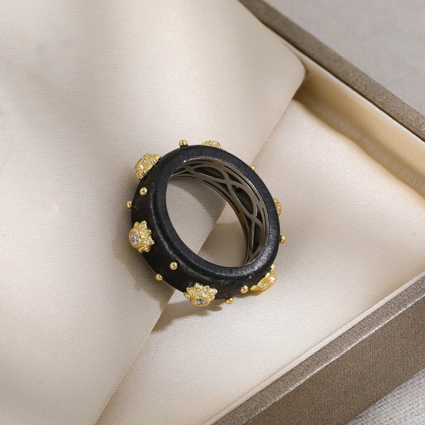 Italian Brushed S925 Wide Band Ring with Stones - floysun