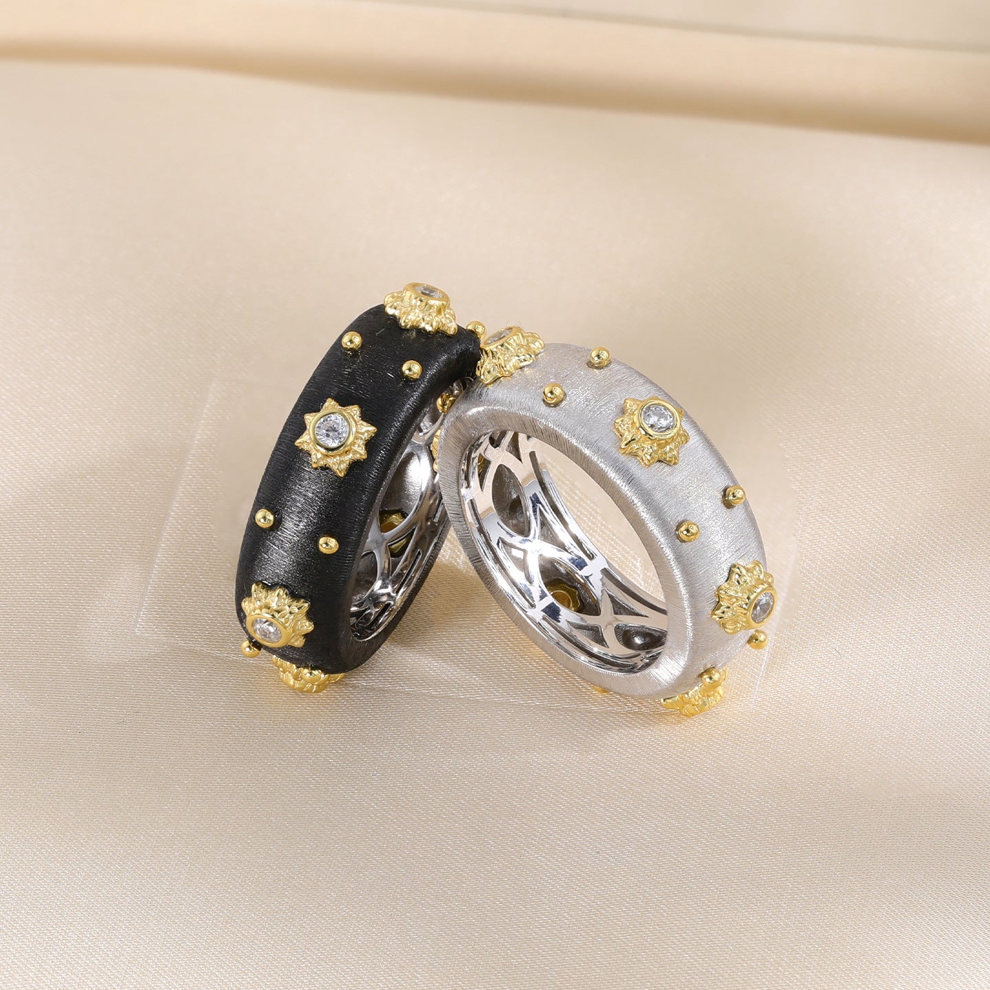 Italian Brushed S925 Wide Band Ring with Stones - floysun