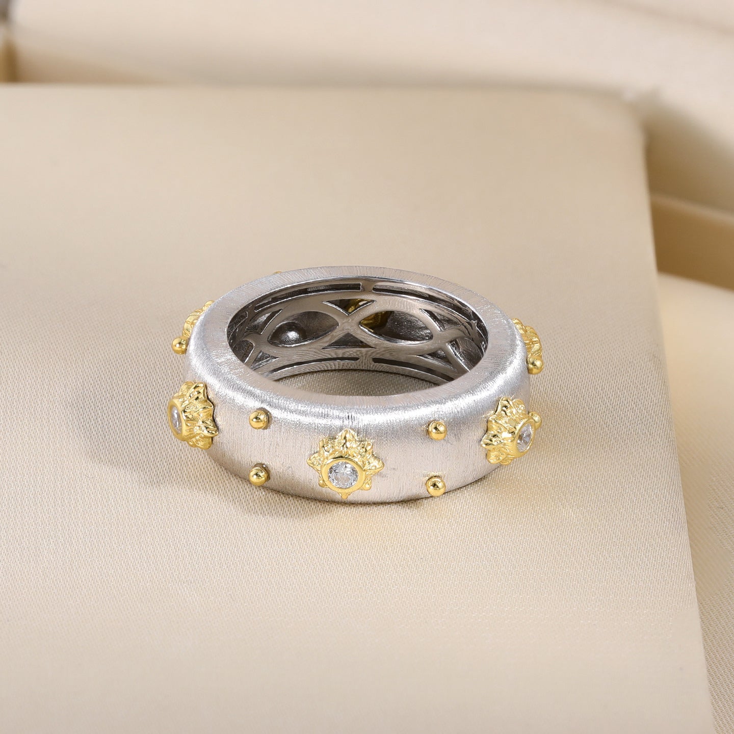 Italian Brushed S925 Wide Band Ring with Stones - floysun