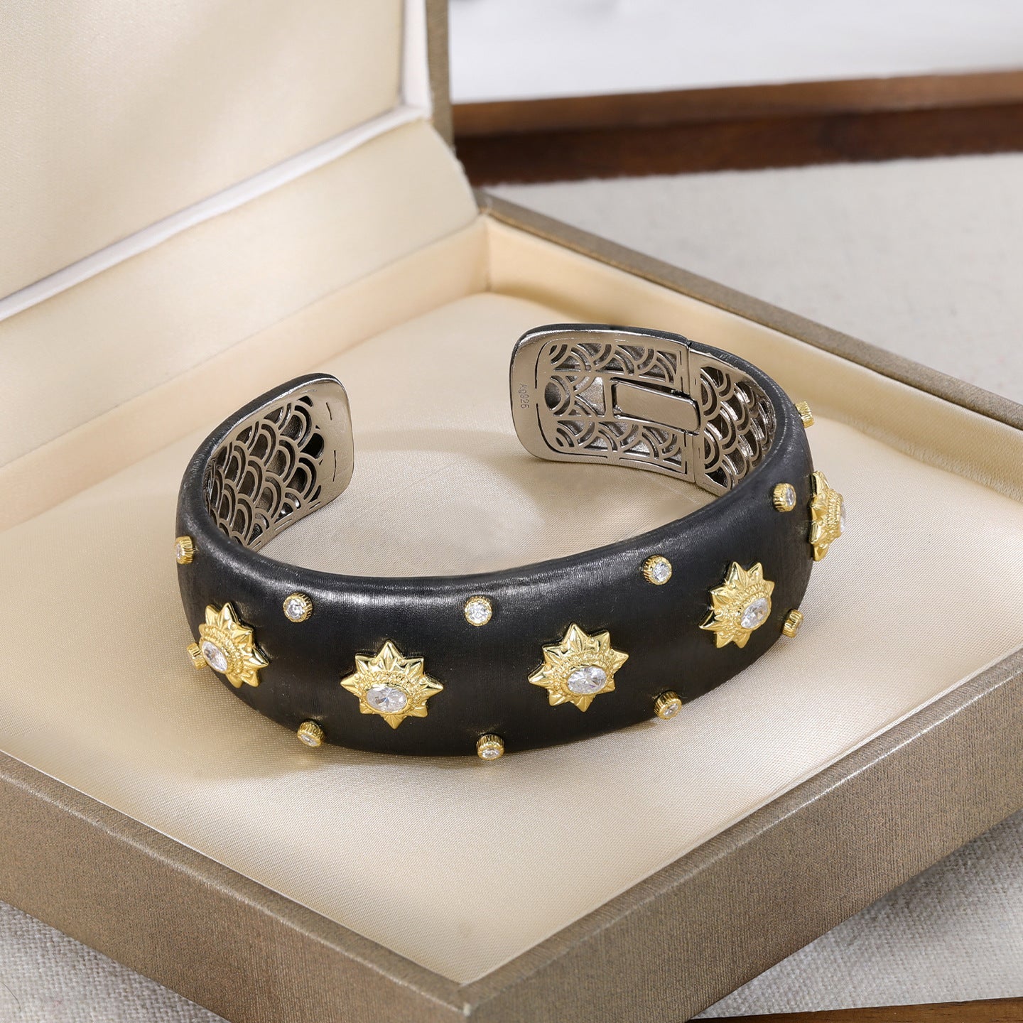 Italian Brushed Wide Open Bangle Sterling Silver Statement Bracelet - floysun