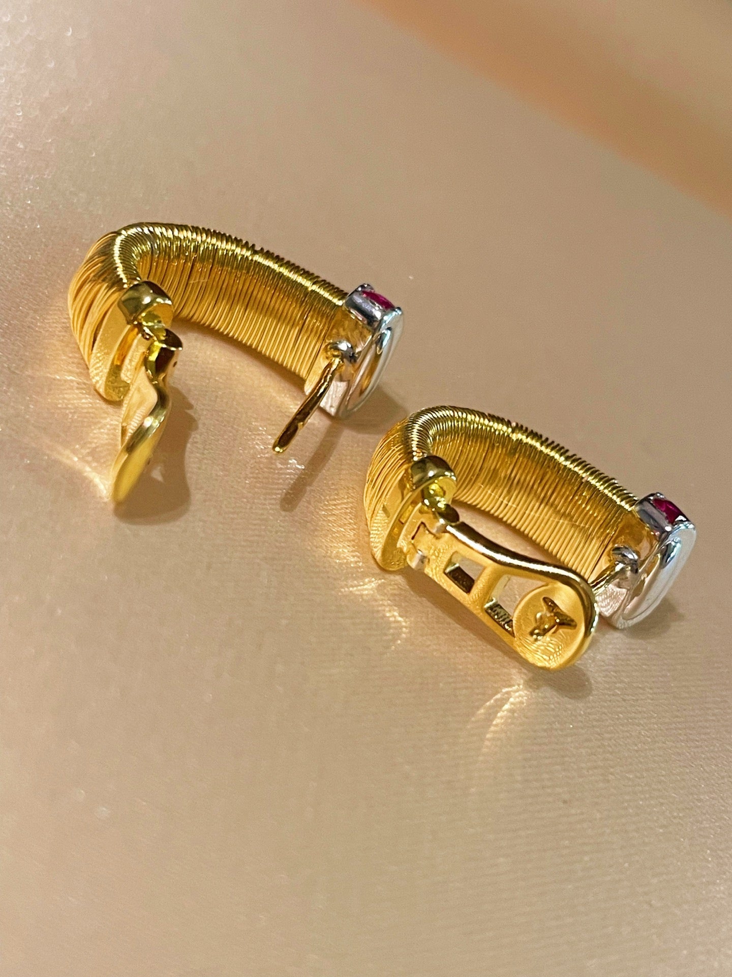 Italian Handmade Wire Wrapped Emerald & Ruby Earrings - floysun