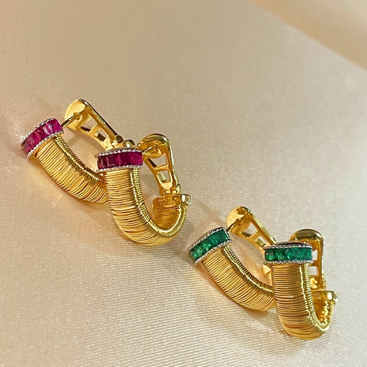 Italian Handmade Wire Wrapped Emerald & Ruby Earrings - floysun