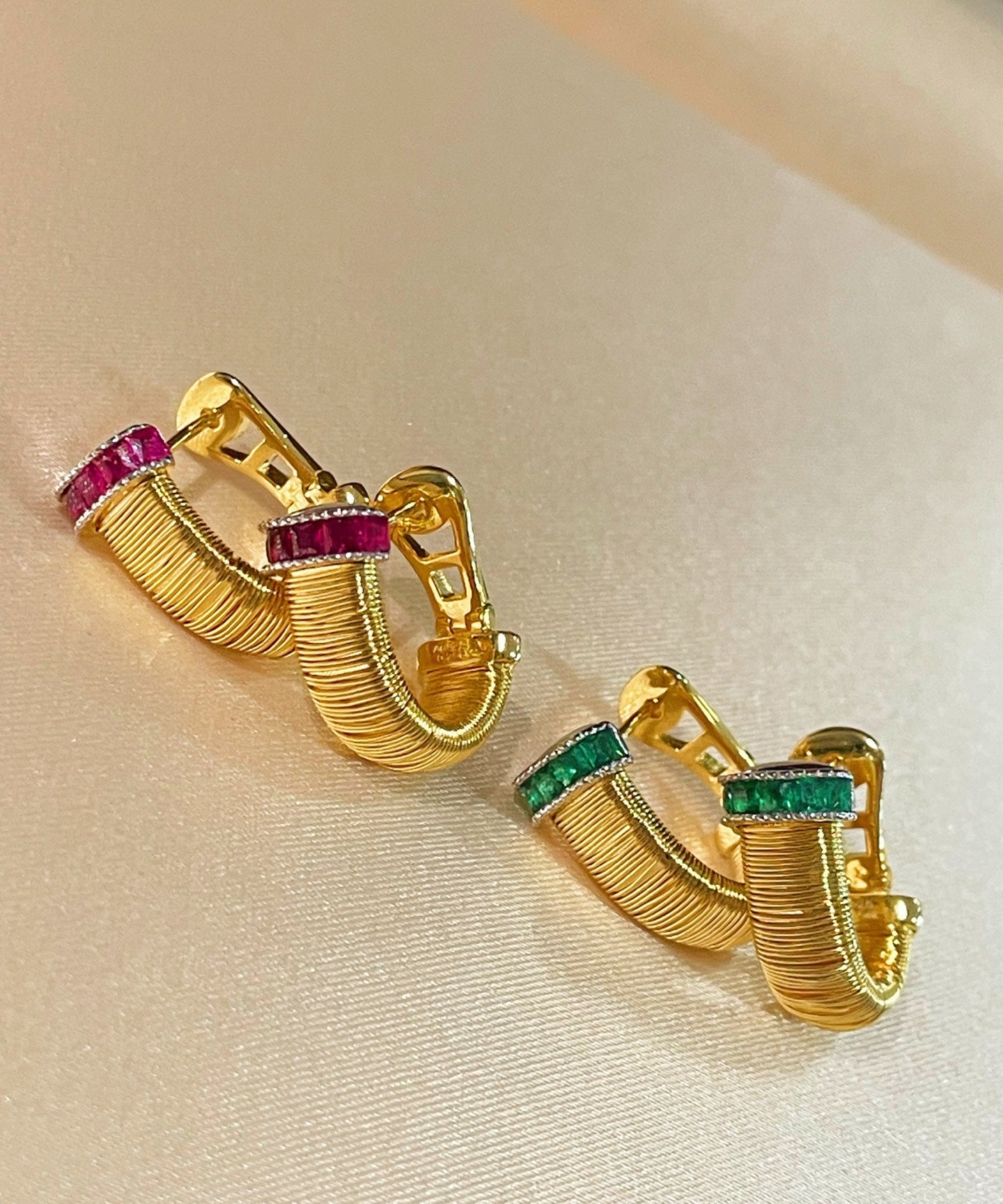 Italian Handmade Wire Wrapped Emerald & Ruby Earrings - floysun