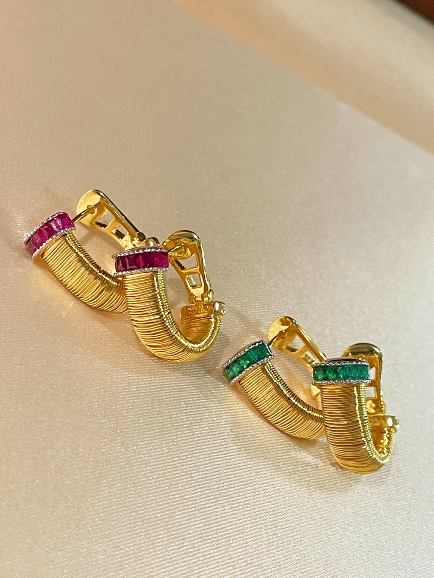 Italian Handmade Wire Wrapped Emerald & Ruby Earrings - floysun