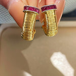 Italian Handmade Wire Wrapped Emerald & Ruby Earrings - floysun