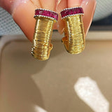 Italian Handmade Wire Wrapped Emerald & Ruby Earrings - floysun