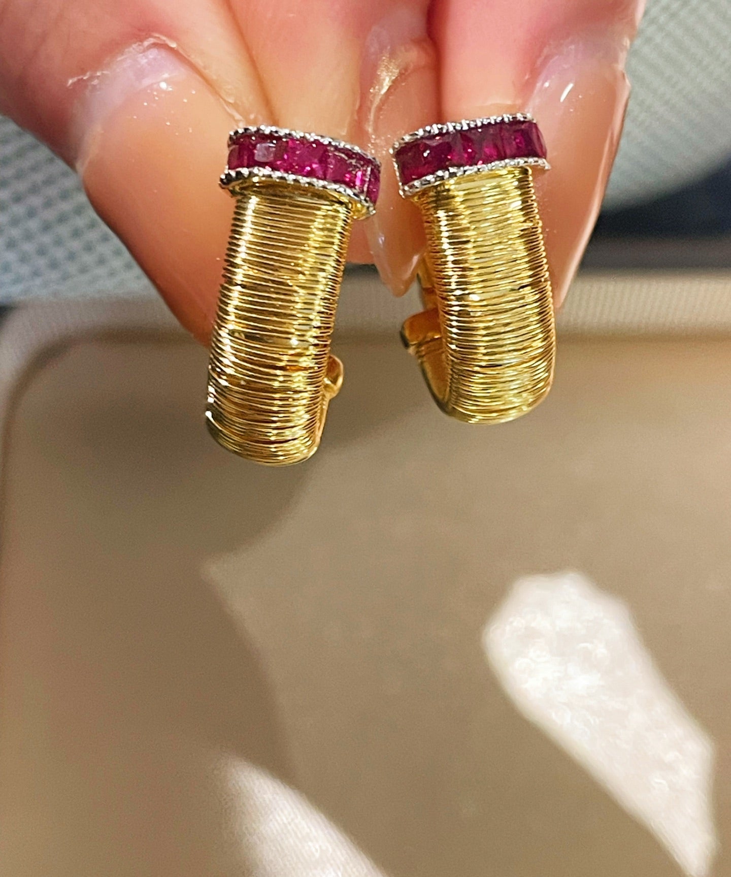 Italian Handmade Wire Wrapped Emerald & Ruby Earrings - floysun