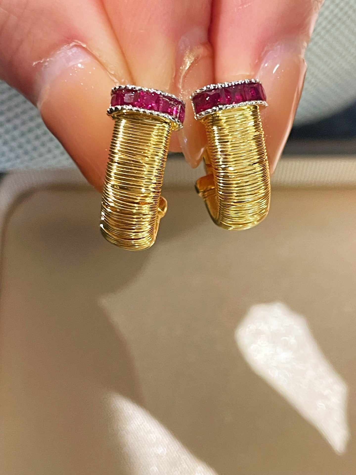 Italian Handmade Wire Wrapped Emerald & Ruby Earrings - floysun