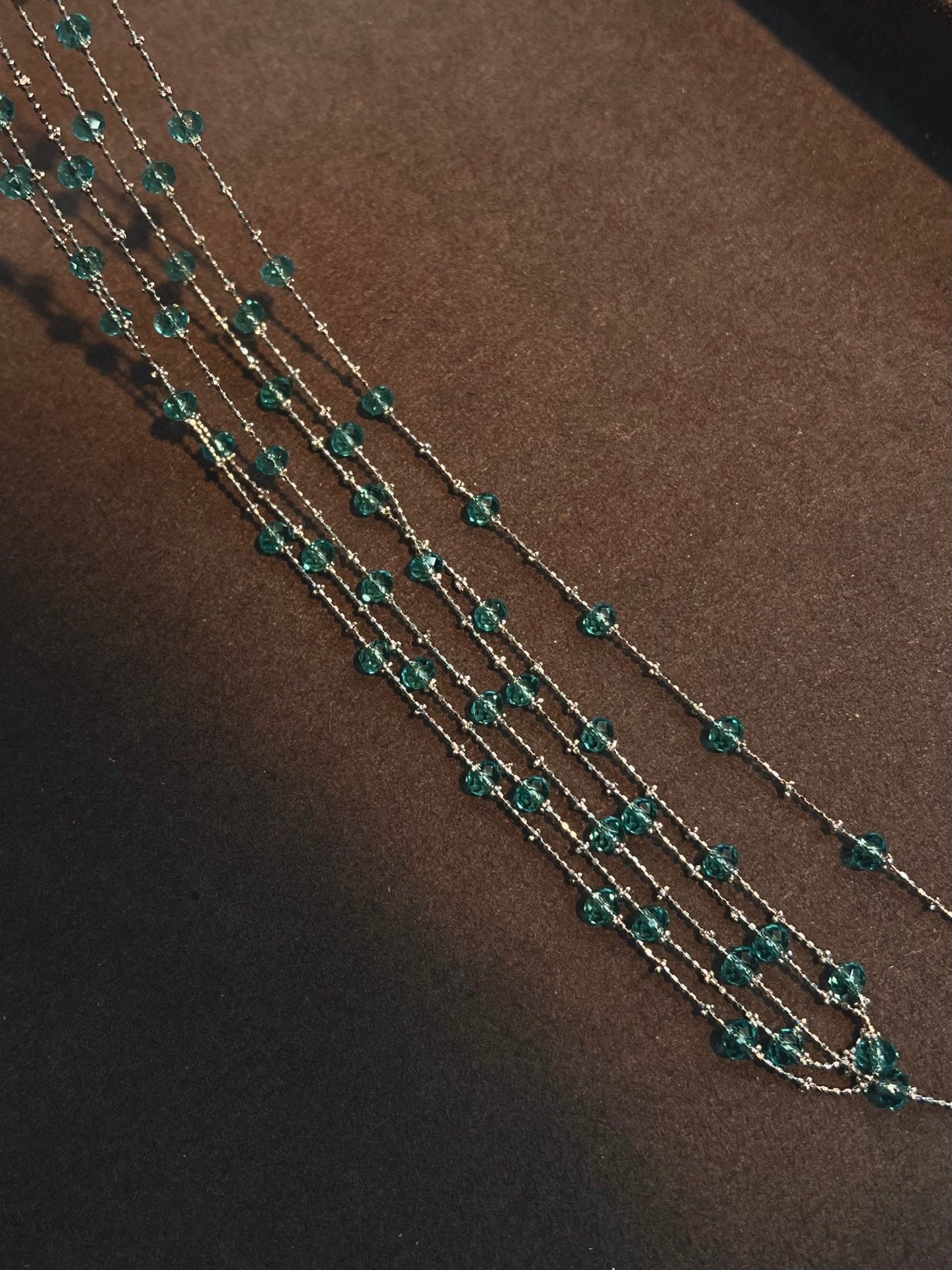 Italian Lace Beaded Swarovski Blue Crystal Necklace - Handcrafted Coastal Station Choker - floysun