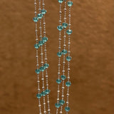 Italian Lace Beaded Swarovski Blue Crystal Necklace - Handcrafted Coastal Station Choker - floysun