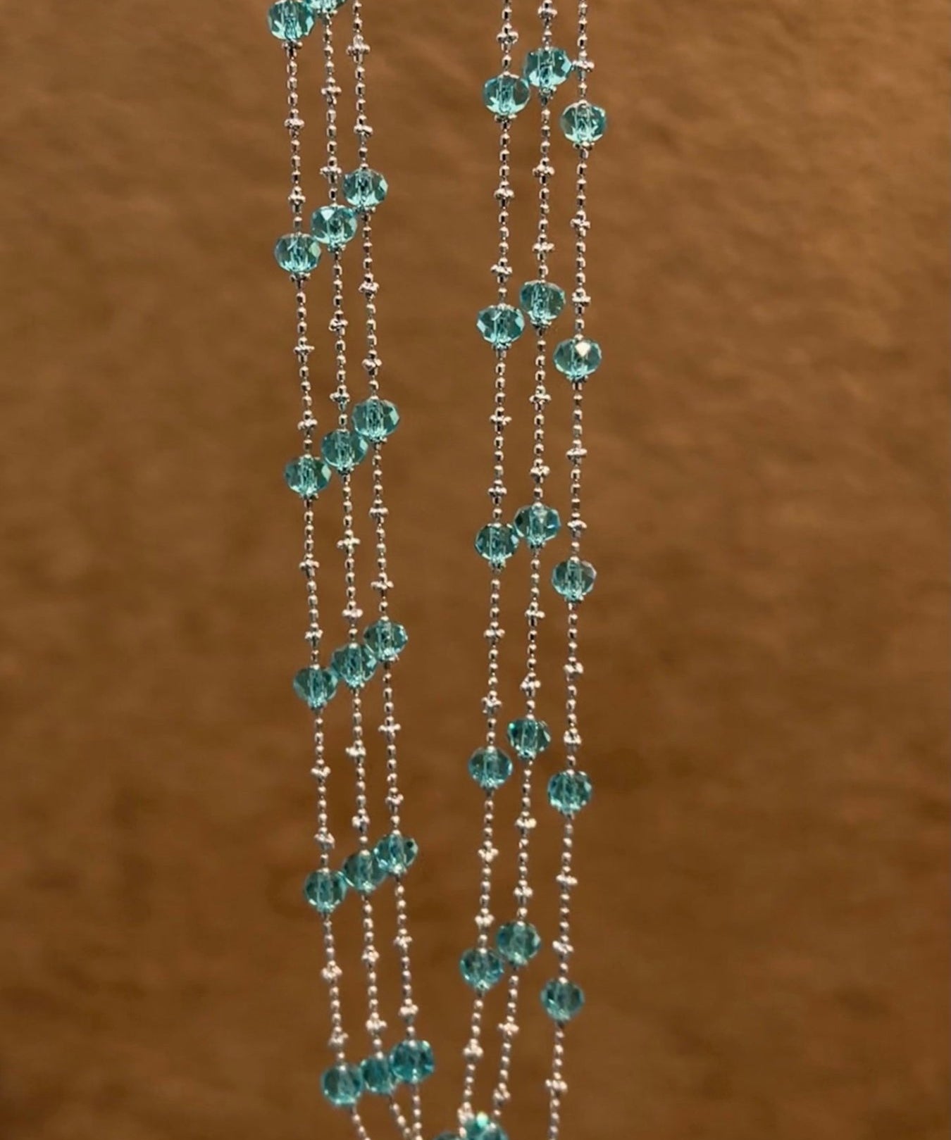 Italian Lace Beaded Swarovski Blue Crystal Necklace - Handcrafted Coastal Station Choker - floysun