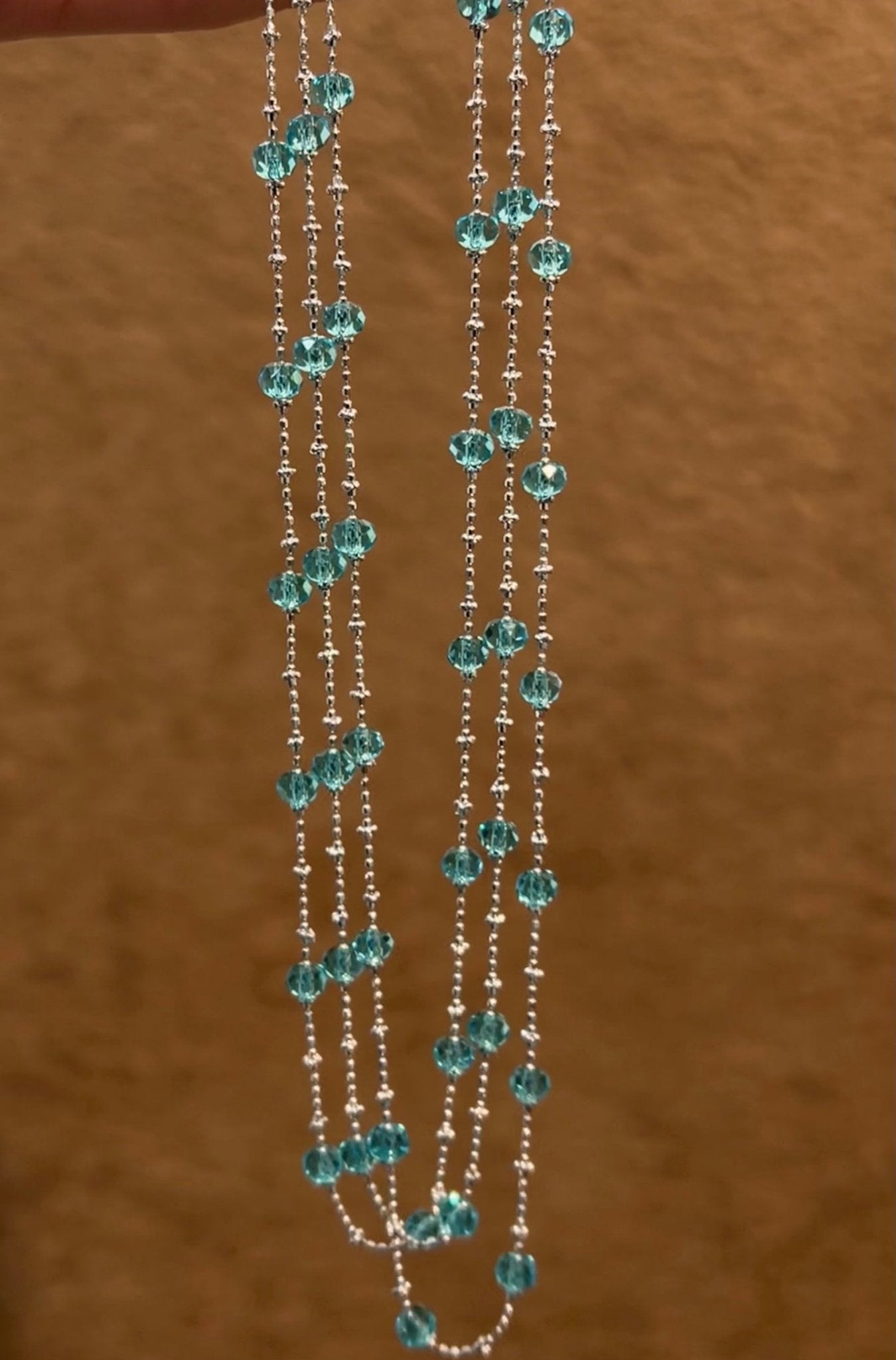 Italian Lace Beaded Swarovski Blue Crystal Necklace - Handcrafted Coastal Station Choker - floysun