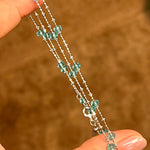 Italian Lace Beaded Swarovski Blue Crystal Necklace - Handcrafted Coastal Station Choker - floysun