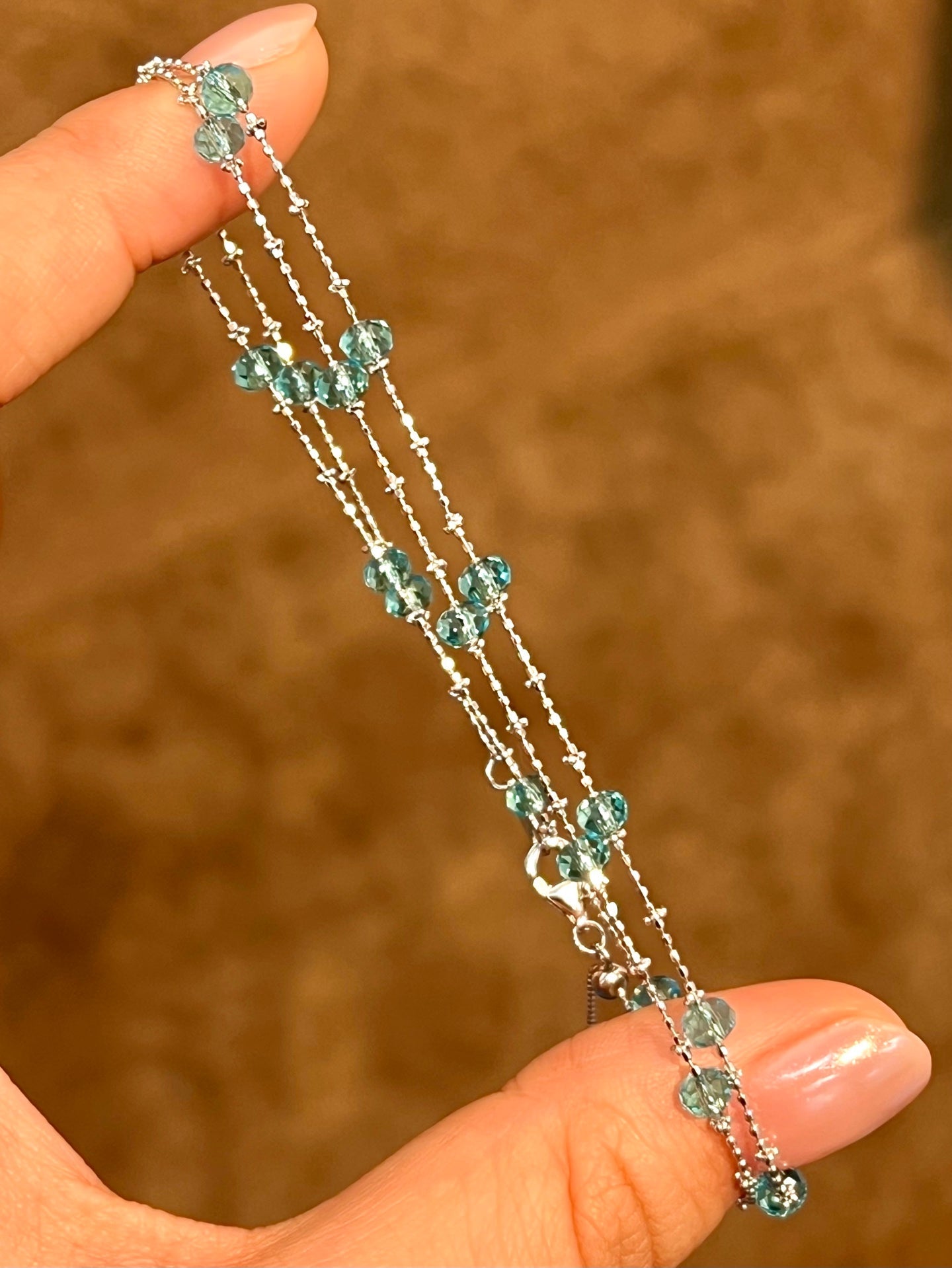 Italian Lace Beaded Swarovski Blue Crystal Necklace - Handcrafted Coastal Station Choker - floysun