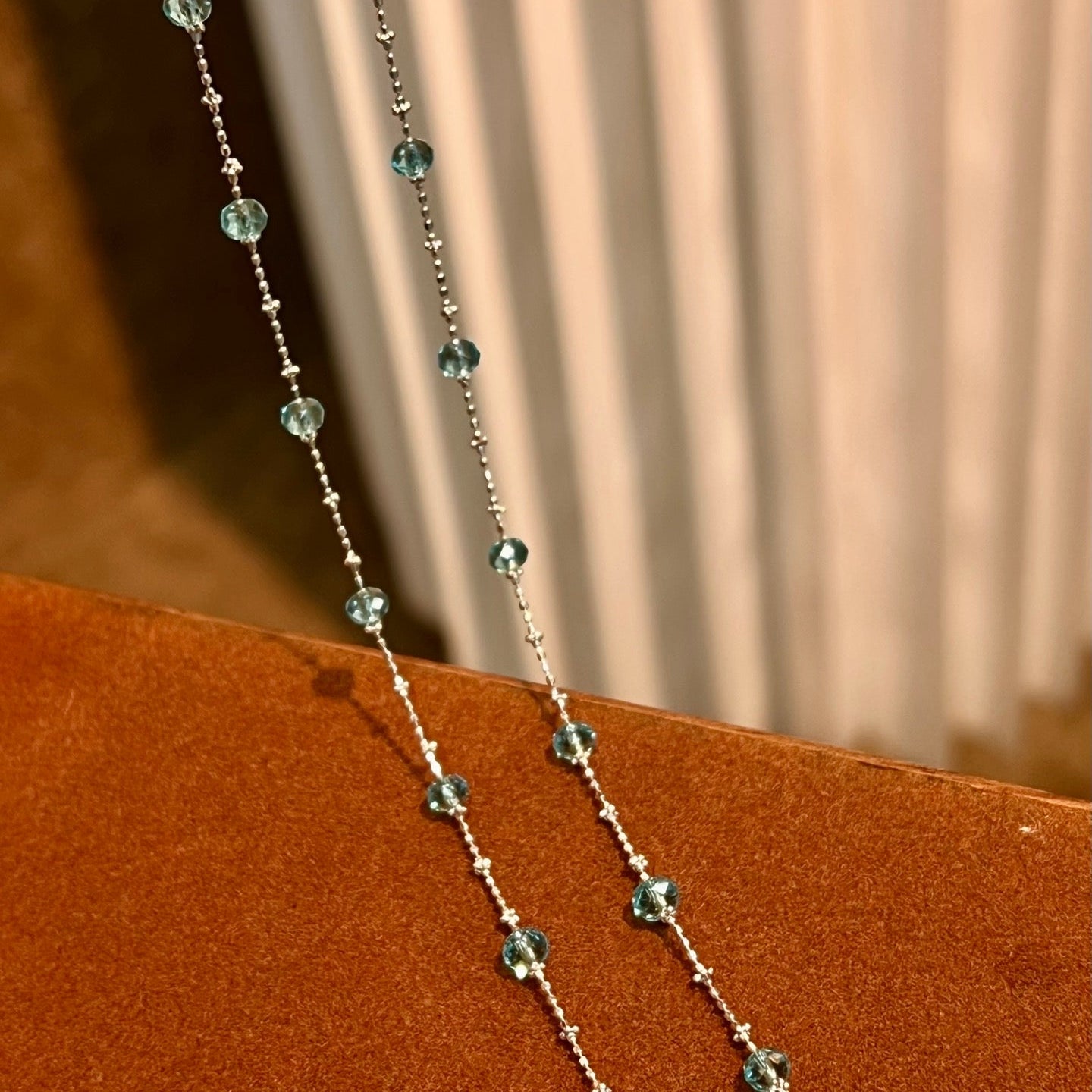 Italian Lace Beaded Swarovski Blue Crystal Necklace - Handcrafted Coastal Station Choker - floysun