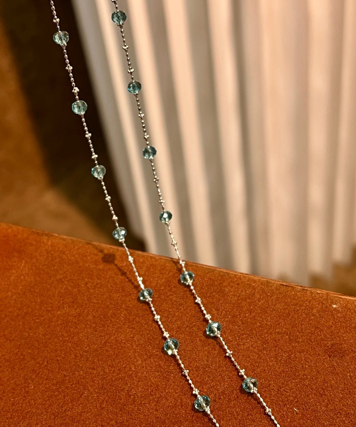 Italian Lace Beaded Swarovski Blue Crystal Necklace - Handcrafted Coastal Station Choker - floysun