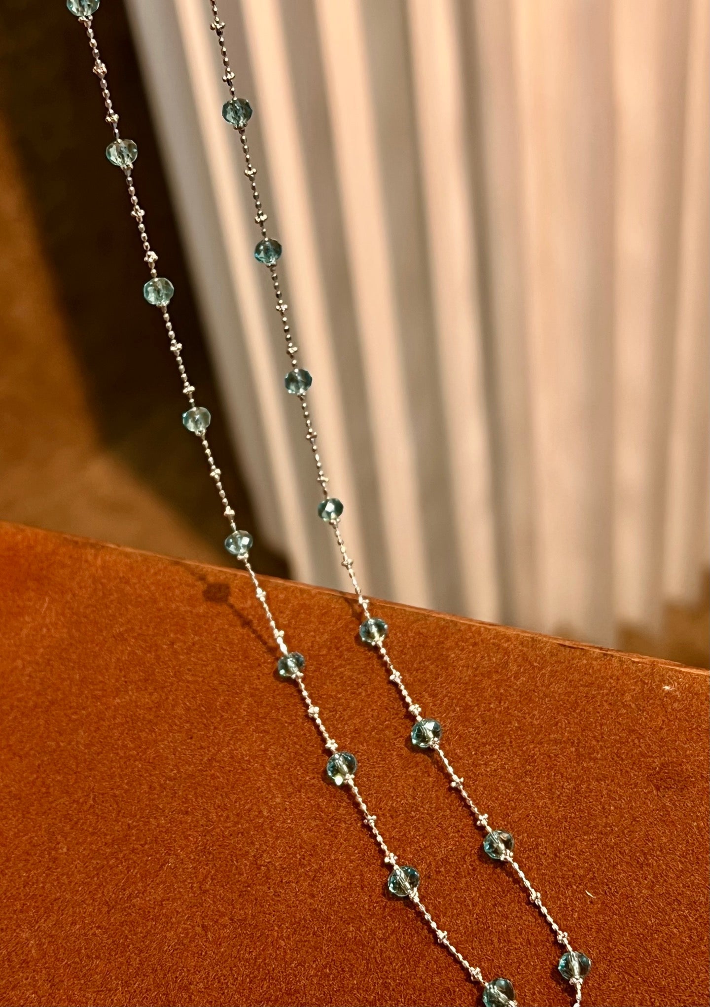 Italian Lace Beaded Swarovski Blue Crystal Necklace - Handcrafted Coastal Station Choker - floysun