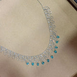 Italian Lace Blue Crystal Chandelier Necklace - Handcrafted Ocean Drop Choker - floysun