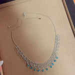 Italian Lace Blue Crystal Chandelier Necklace - Handcrafted Ocean Drop Choker - floysun