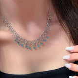 Italian Lace Blue Crystal Chandelier Necklace - Handcrafted Ocean Drop Choker - floysun