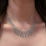 Italian Lace Blue Crystal Chandelier Necklace - Handcrafted Ocean Drop Choker - floysun