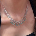 Italian Lace Blue Crystal Chandelier Necklace - Handcrafted Ocean Drop Choker - floysun