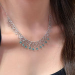 Italian Lace Blue Crystal Chandelier Necklace - Handcrafted Ocean Drop Choker - floysun