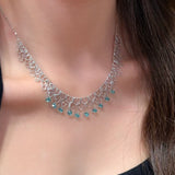 Italian Lace Blue Crystal Chandelier Necklace - Handcrafted Ocean Drop Choker - floysun