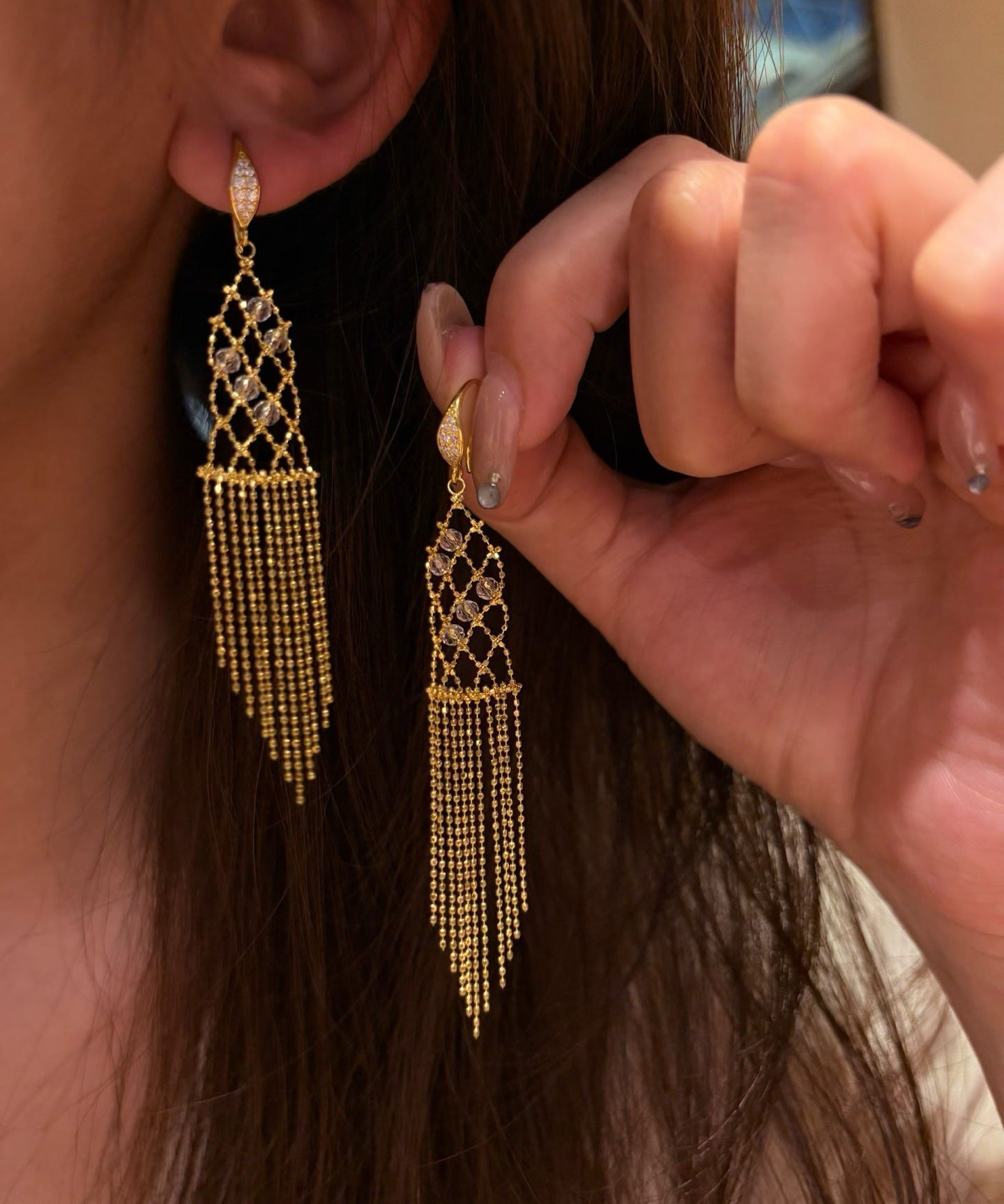 Italian Lace Crystal Tassel Earrings - Chandelier Drop Earrings - floysun