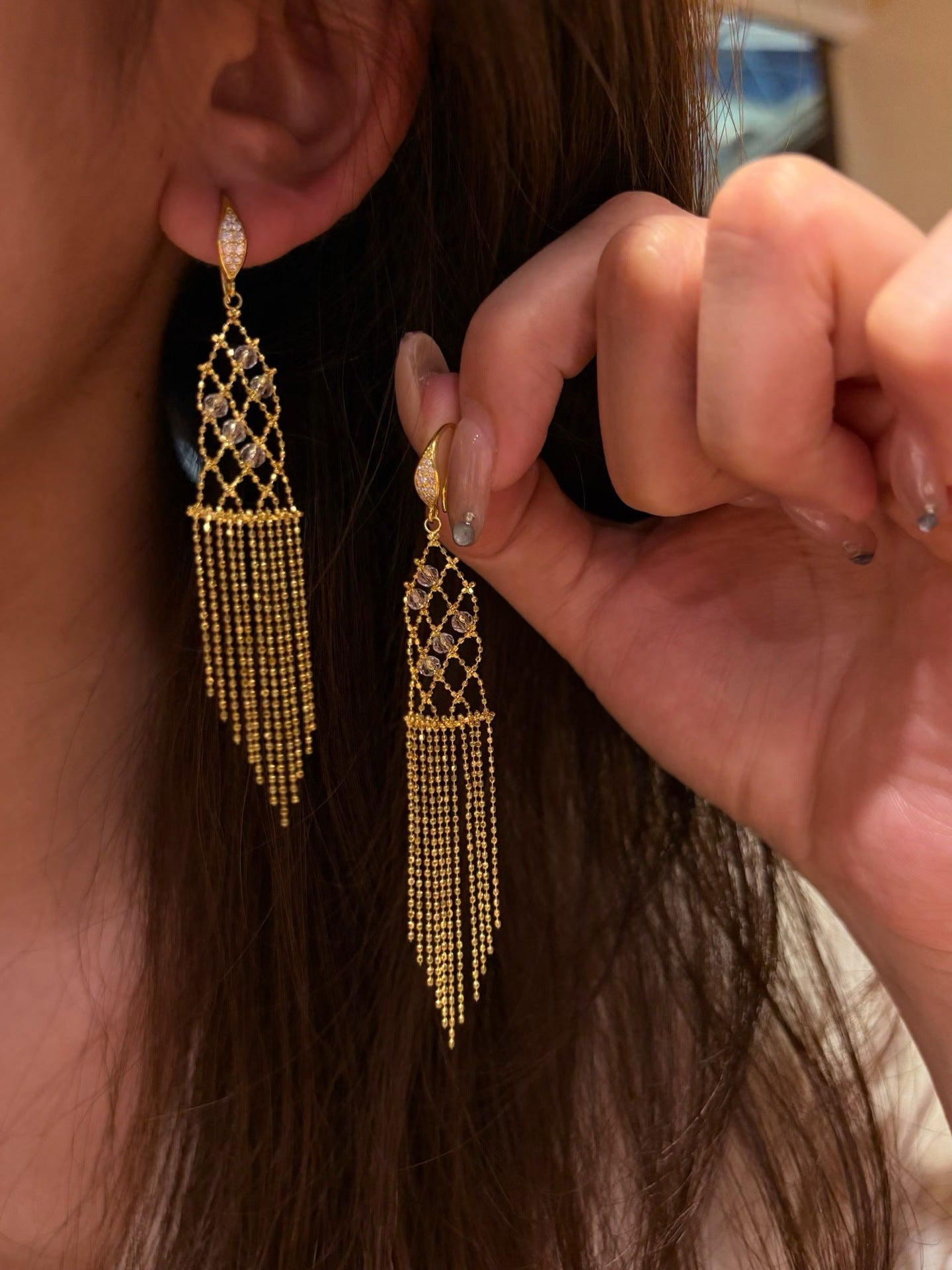 Italian Lace Crystal Tassel Earrings - Chandelier Drop Earrings - floysun