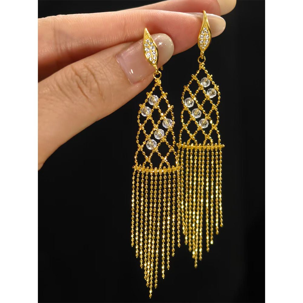 Italian Lace Crystal Tassel Earrings - Chandelier Drop Earrings - floysun