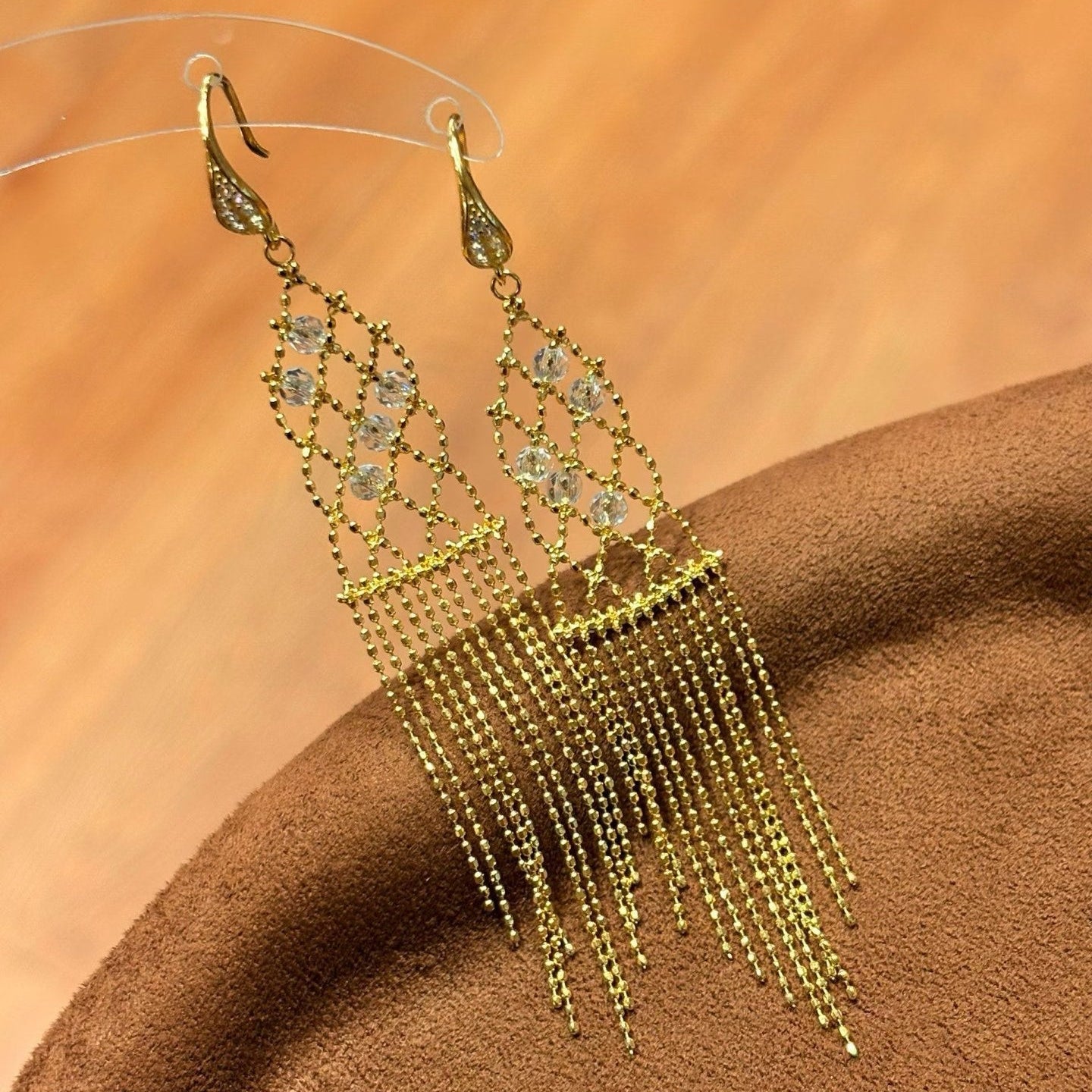Italian Lace Crystal Tassel Earrings - Chandelier Drop Earrings - floysun