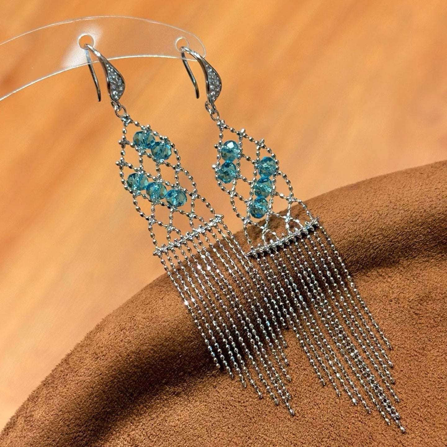 Italian Lace Crystal Tassel Earrings - Chandelier Drop Earrings - floysun