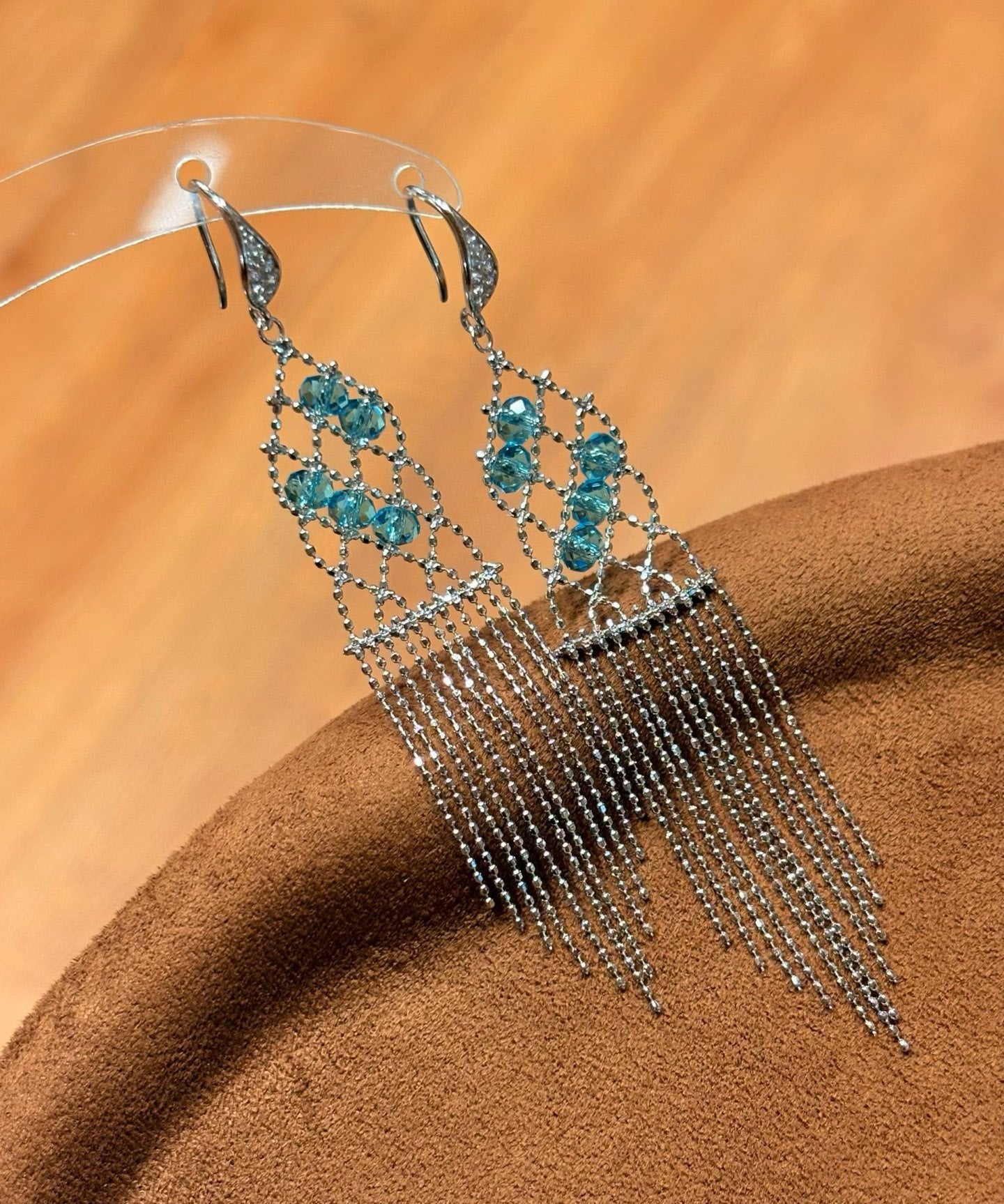 Italian Lace Crystal Tassel Earrings - Chandelier Drop Earrings - floysun