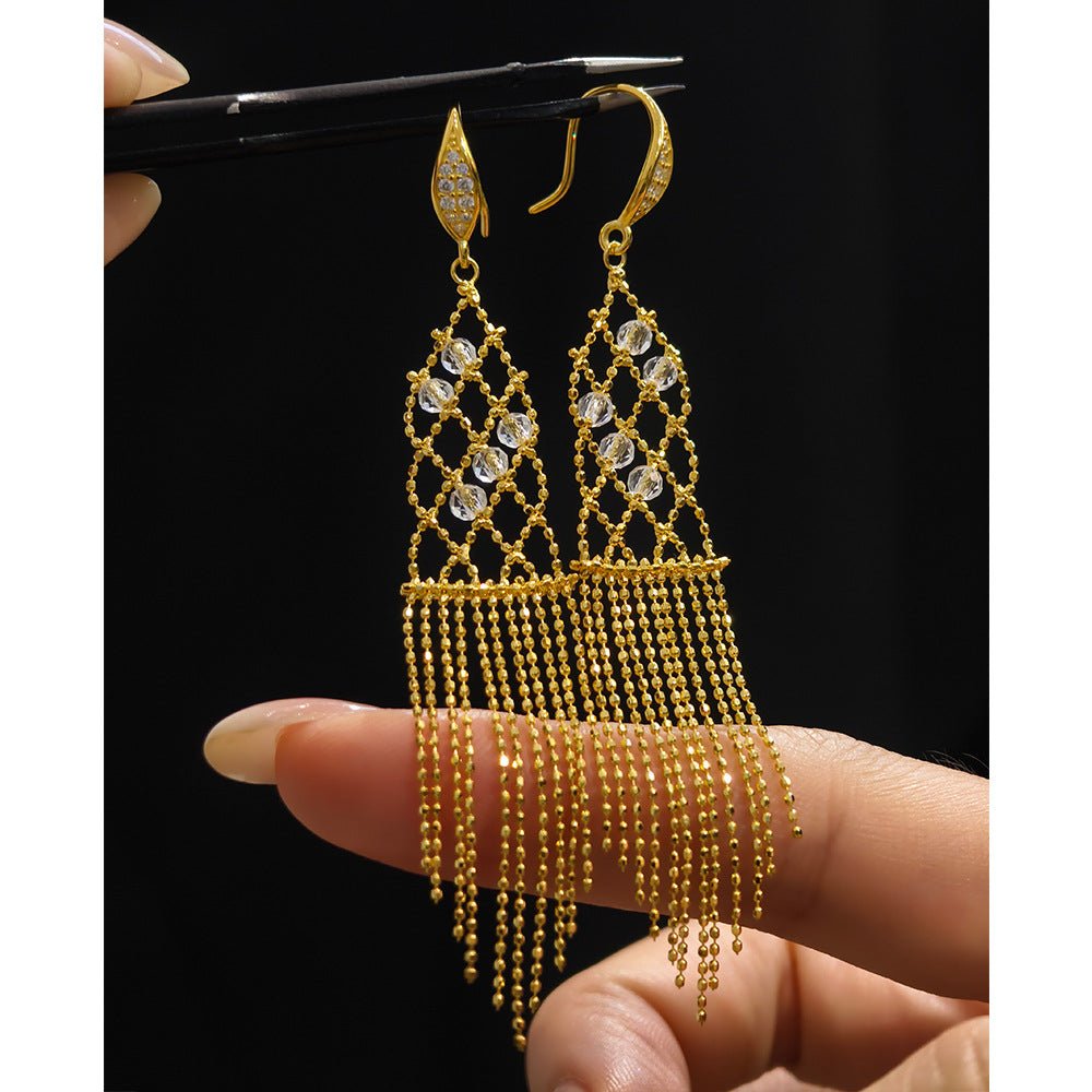 Italian Lace Crystal Tassel Earrings - Chandelier Drop Earrings - floysun