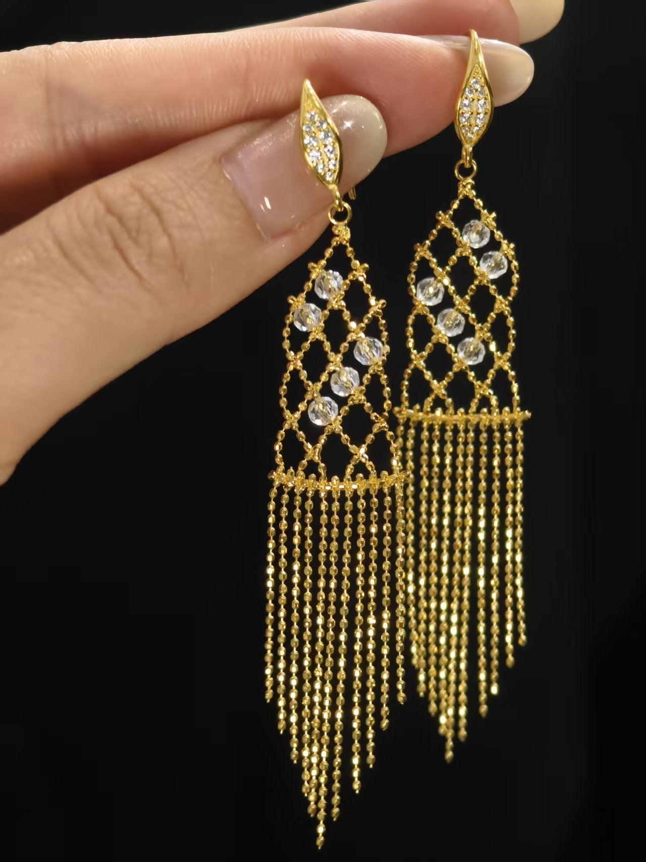 Italian Lace Crystal Tassel Earrings - Chandelier Drop Earrings - floysun