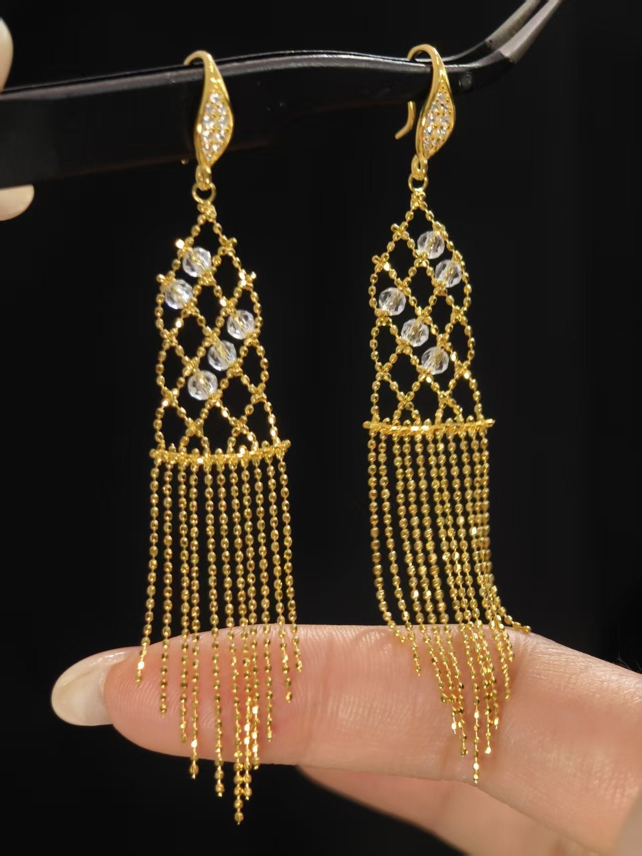 Italian Lace Crystal Tassel Earrings - Chandelier Drop Earrings - floysun