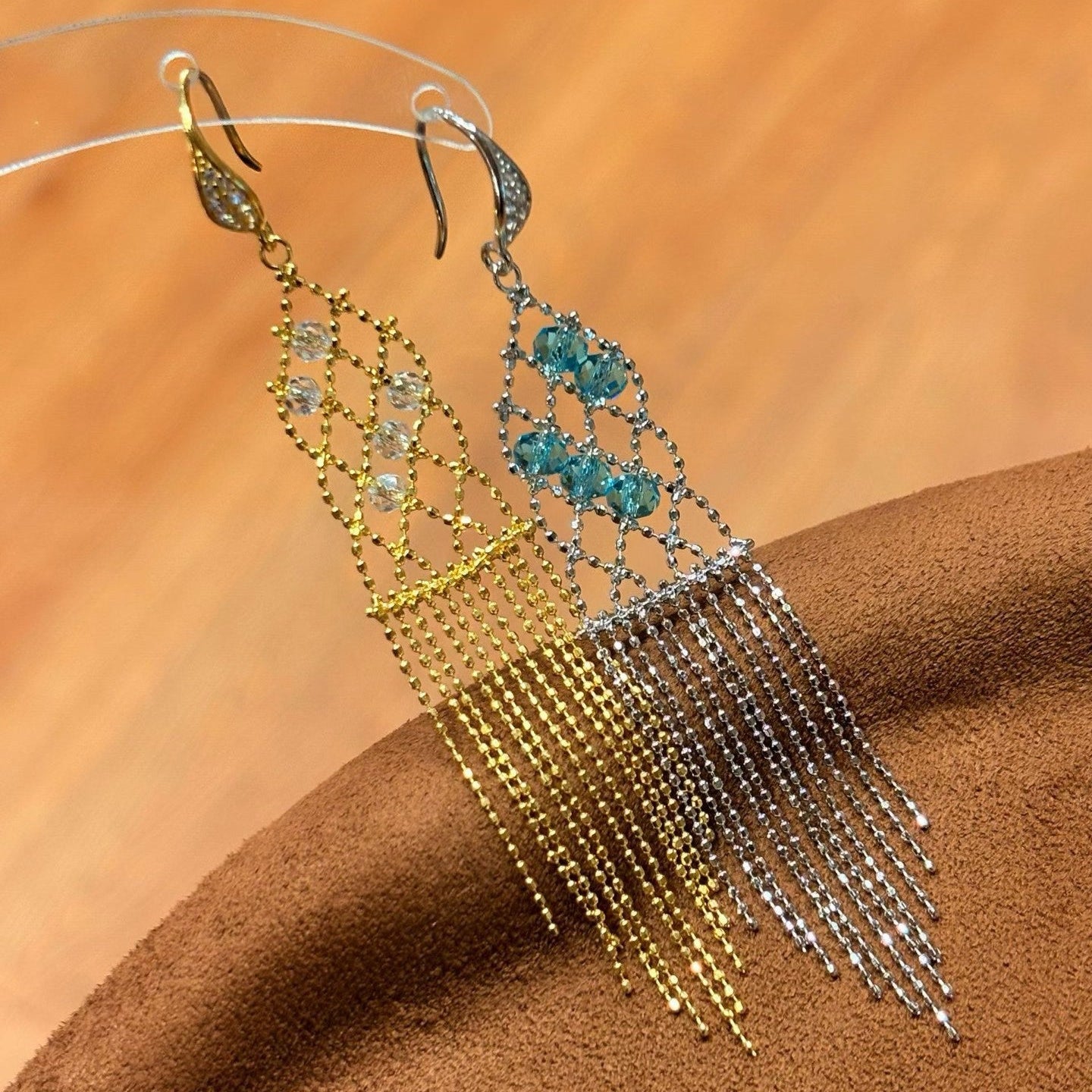 Italian Lace Crystal Tassel Earrings - Chandelier Drop Earrings - floysun