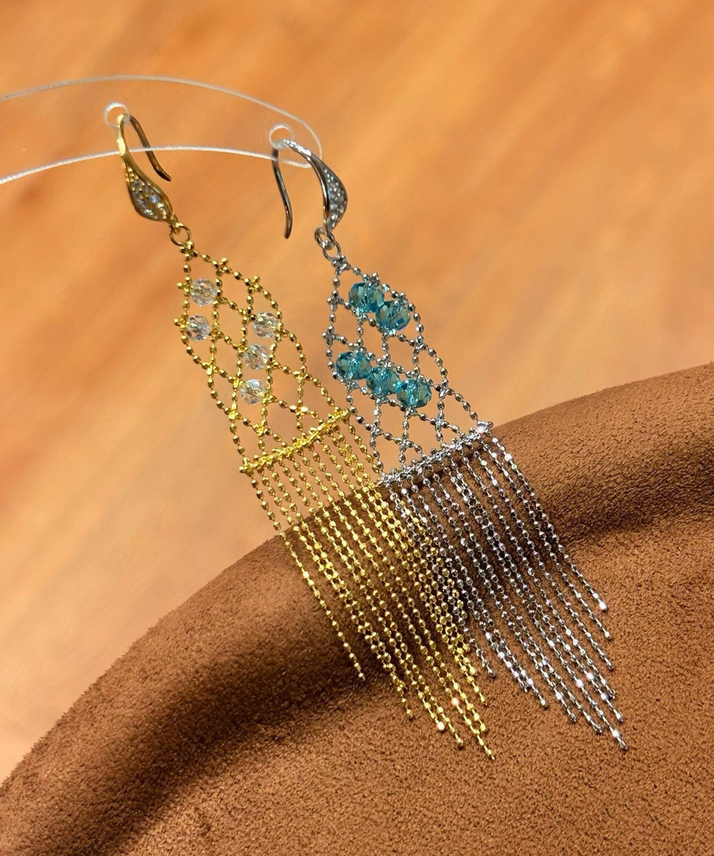 Italian Lace Crystal Tassel Earrings - Chandelier Drop Earrings - floysun